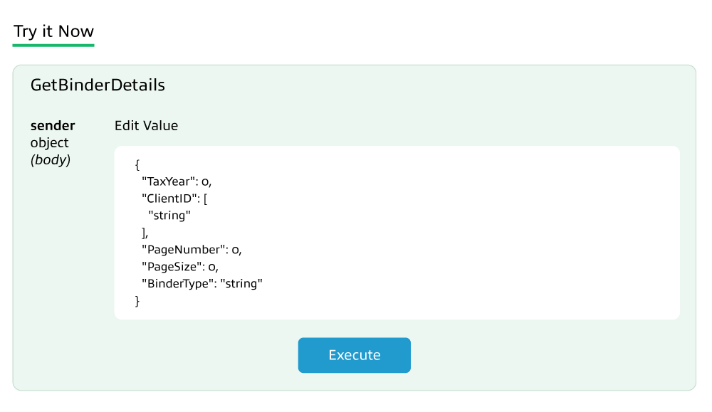 API Sandbox environment screenshot