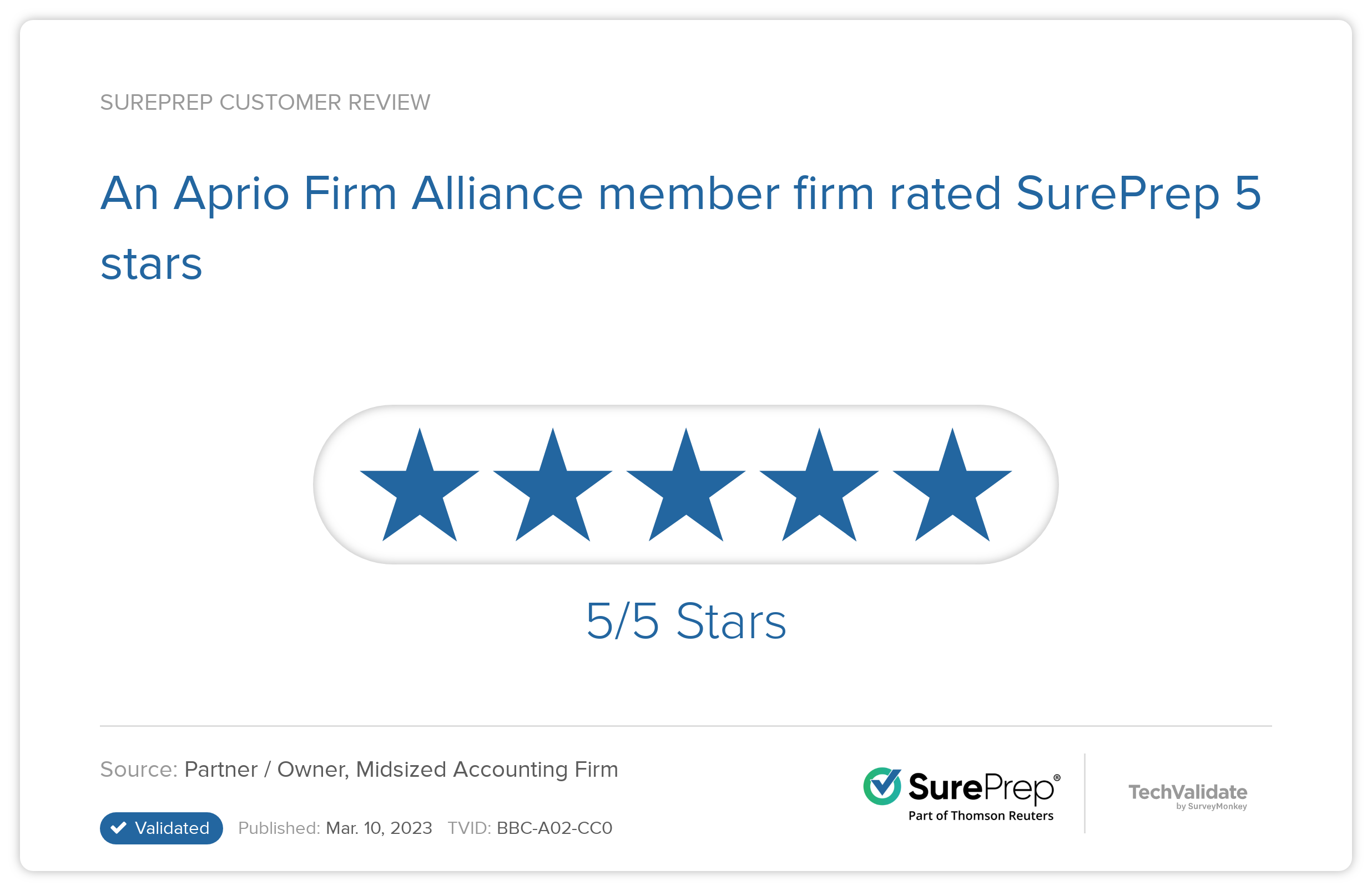A CPAsNET member firm rated SurePrep 5 stars!