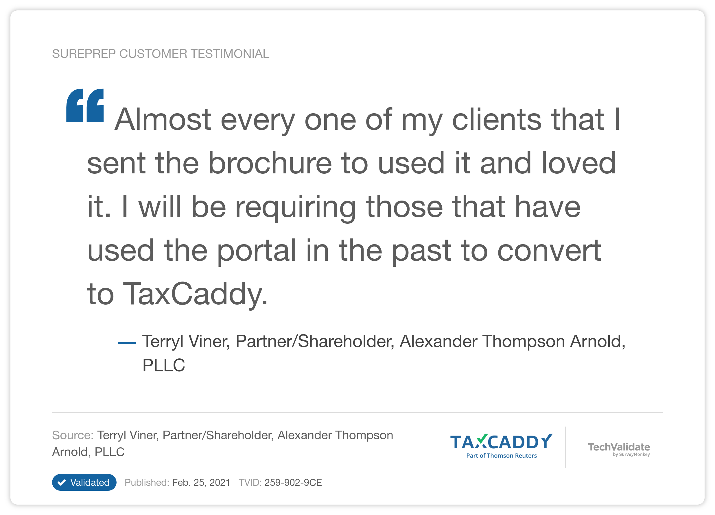 TaxCaddy TechValidate Tax Professional Quote