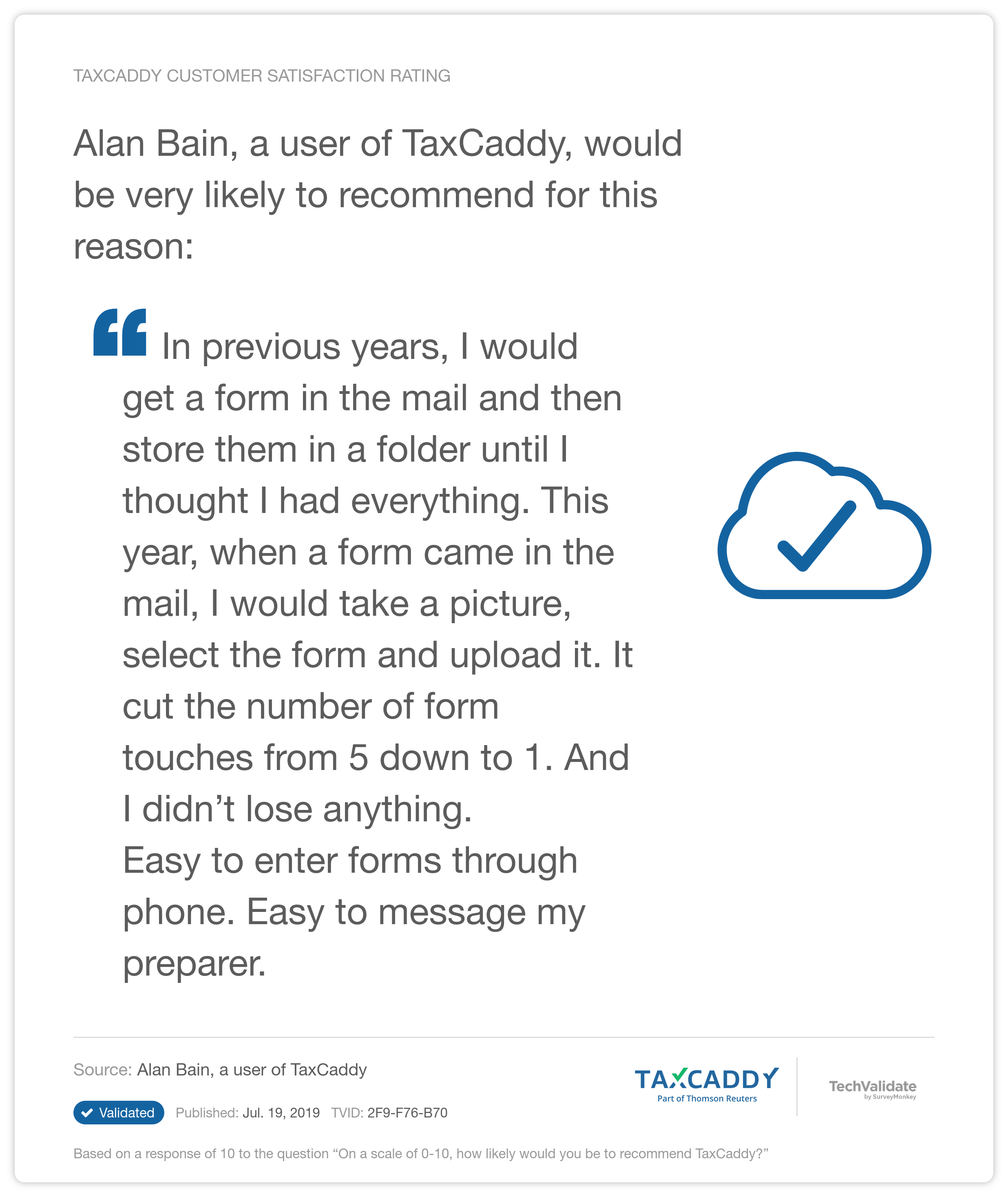 TaxCaddy TechValidate Taxpayer Quote 4