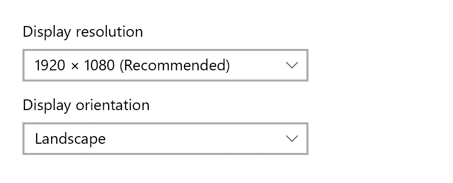 Display resolution user interface in Microsoft PC