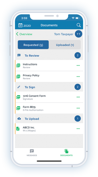Documents tab - SurePrep mobile app for tax professionals
