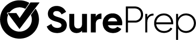 SurePrep's primary logo and wordmark in black and white