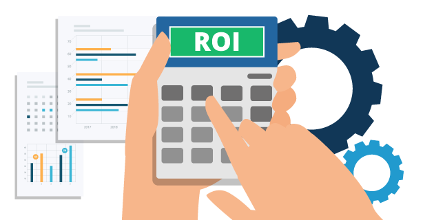 Our ROI calculator works with real, anonymized SurePrep customer data. Image shows a calculator with gears and calculations behind it.